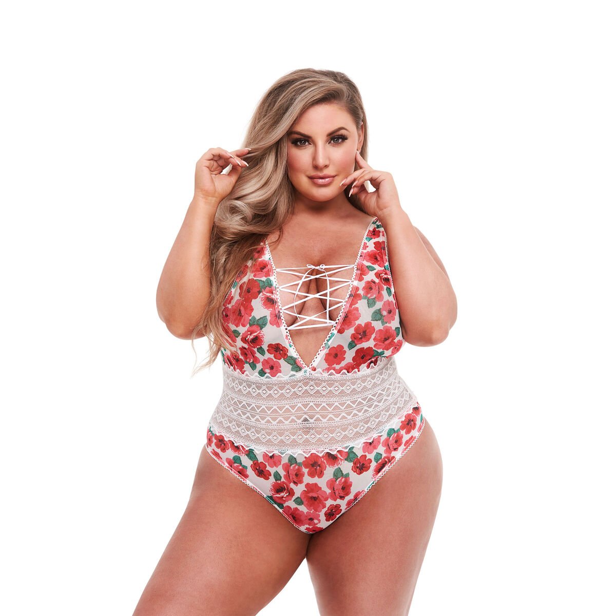 Trikot Baci Lingerie Floral & Lace Hvit Flerfarget XL Queen