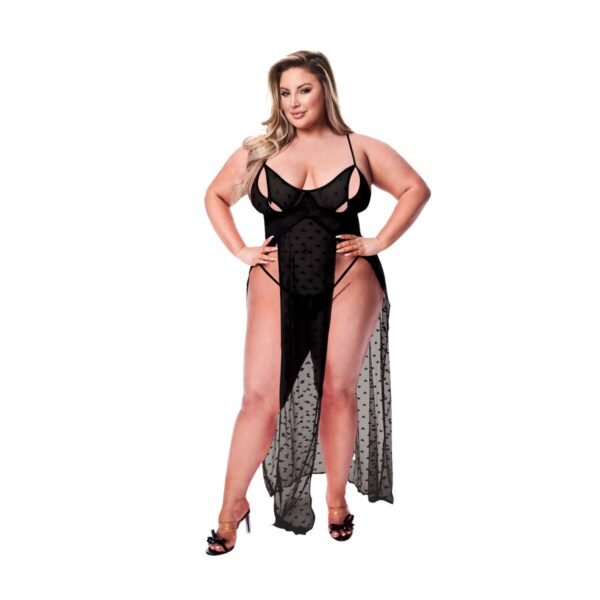 Dukke Baci Lingerie Gown & G-string Svart Queen size 2 Deler